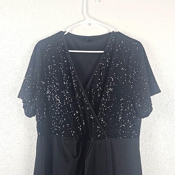 Shein Women's 3XL Black Modely Plus Surplice Neck Conrast Sequin Dress - Picture 3 of 8